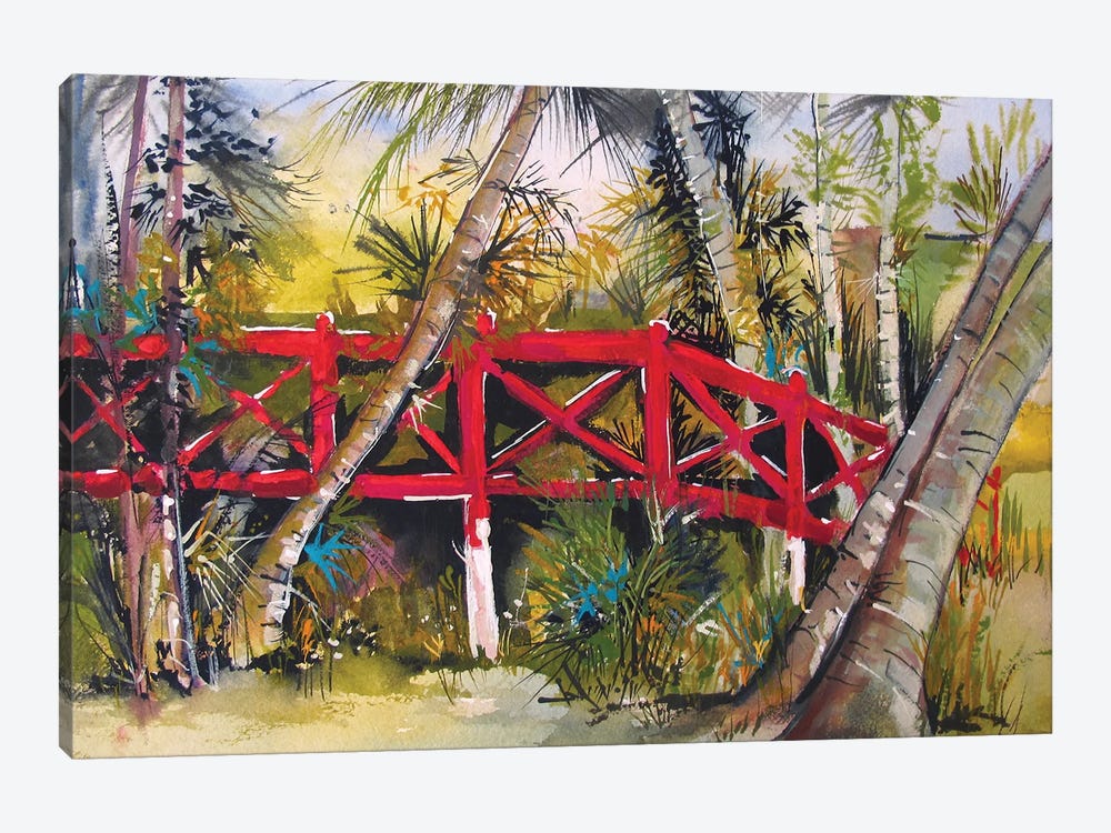 The Red Bridge by Helen Dubrovich 1-piece Canvas Print