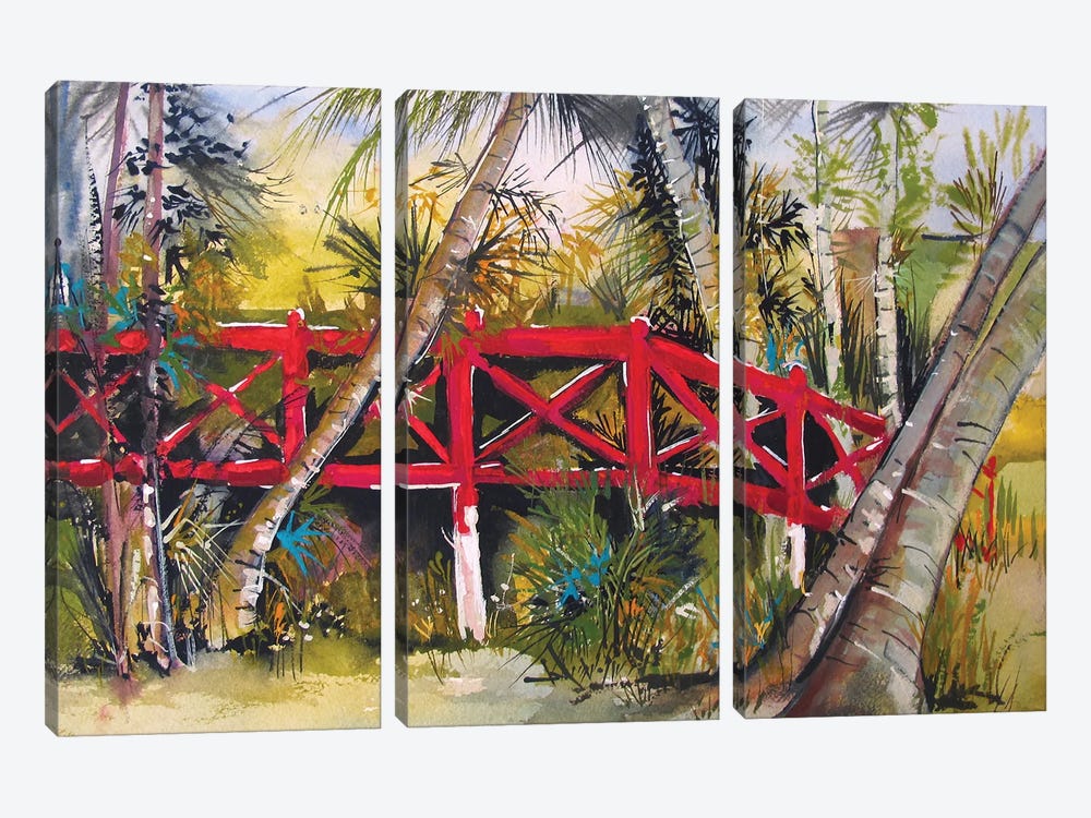 The Red Bridge by Helen Dubrovich 3-piece Art Print
