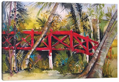The Red Bridge Canvas Art Print - Helen Dubrovich