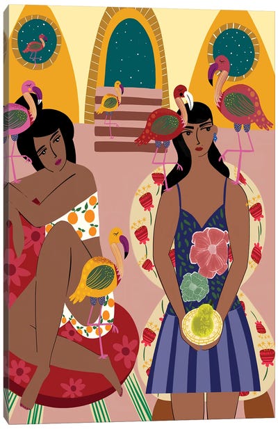 Flamingo Town Canvas Art Print - Dina Razin