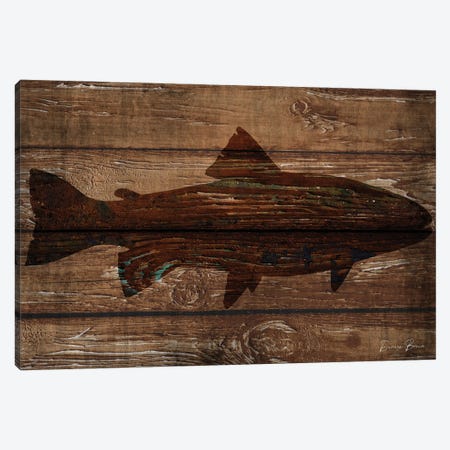 Fish Silhouette On Wood Canvas Print #DSB28} by Denise Brown Canvas Wall Art