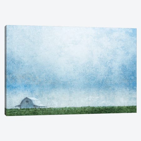 Blue Barn Down A Country Road Canvas Print #DSC130} by Don Schwartz Art Print
