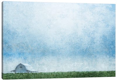 Blue Barn Down A Country Road Canvas Art Print