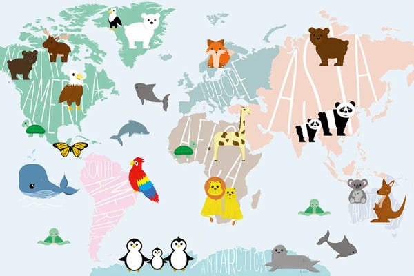 Kids Map Art: Animal Map by Daniela Santiago