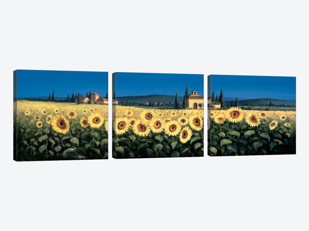 Tuscan Panorama, Sunflowers by David Short 3-piece Canvas Wall Art