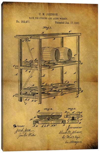 Aging Whiskey 1882 Canvas Art Print - Food & Drink Blueprints