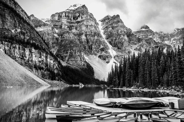 Moraine Lake Kayaks Black And White