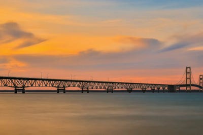 Mackinac Bridge Sunset Panorama by Dan Sproul framed wall art