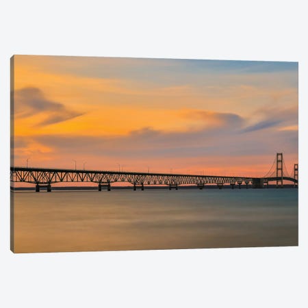 Mackinac Bridge Sunset Panorama Canvas Print #DSP150} by Dan Sproul Canvas Artwork