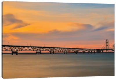 Mackinac Bridge Sunset Panorama Canvas Art Print - Dan Sproul