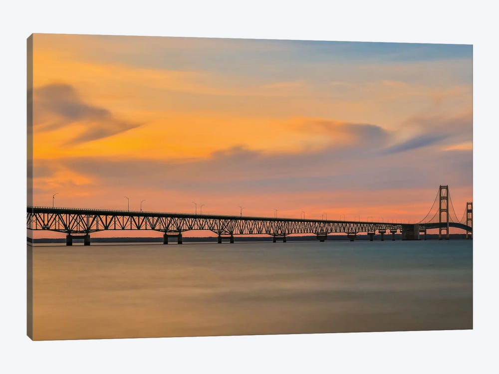 Mackinac Bridge Sunset Panorama by Dan Sproul 1-piece Canvas Art Print