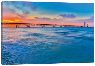 Sunset Over Mackinac Bridge Canvas Art Print - Dan Sproul