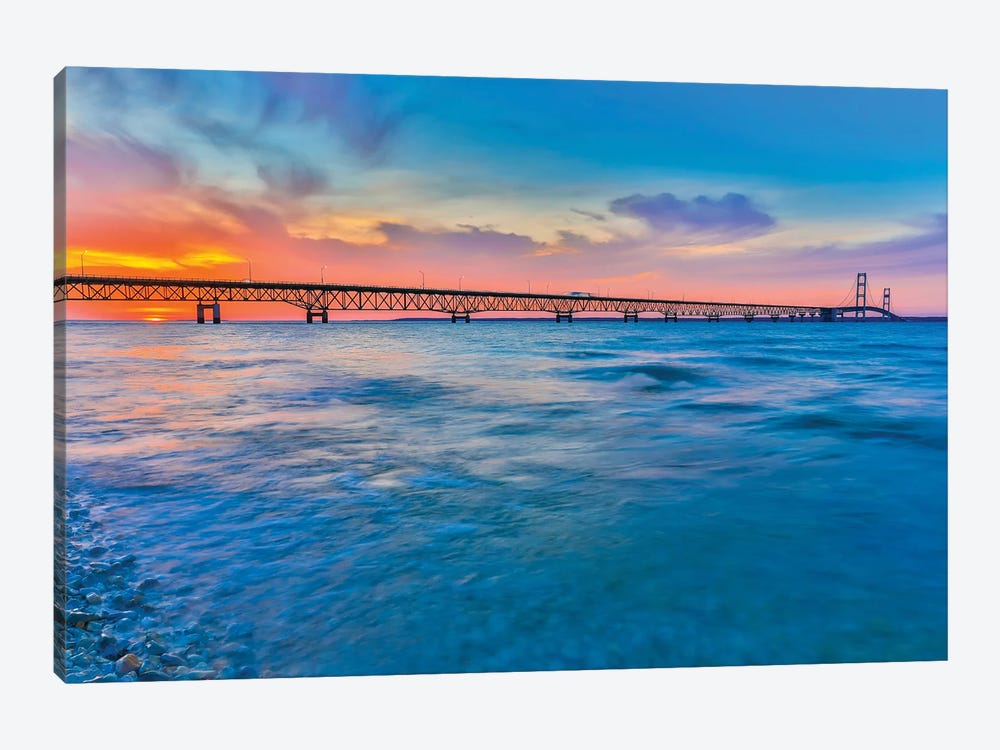 Sunset Over Mackinac Bridge by Dan Sproul 1-piece Canvas Artwork