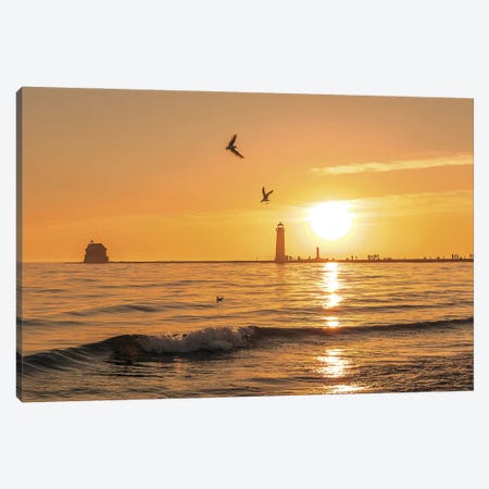 Grand Haven Sunset Canvas Print #DSP156} by Dan Sproul Art Print