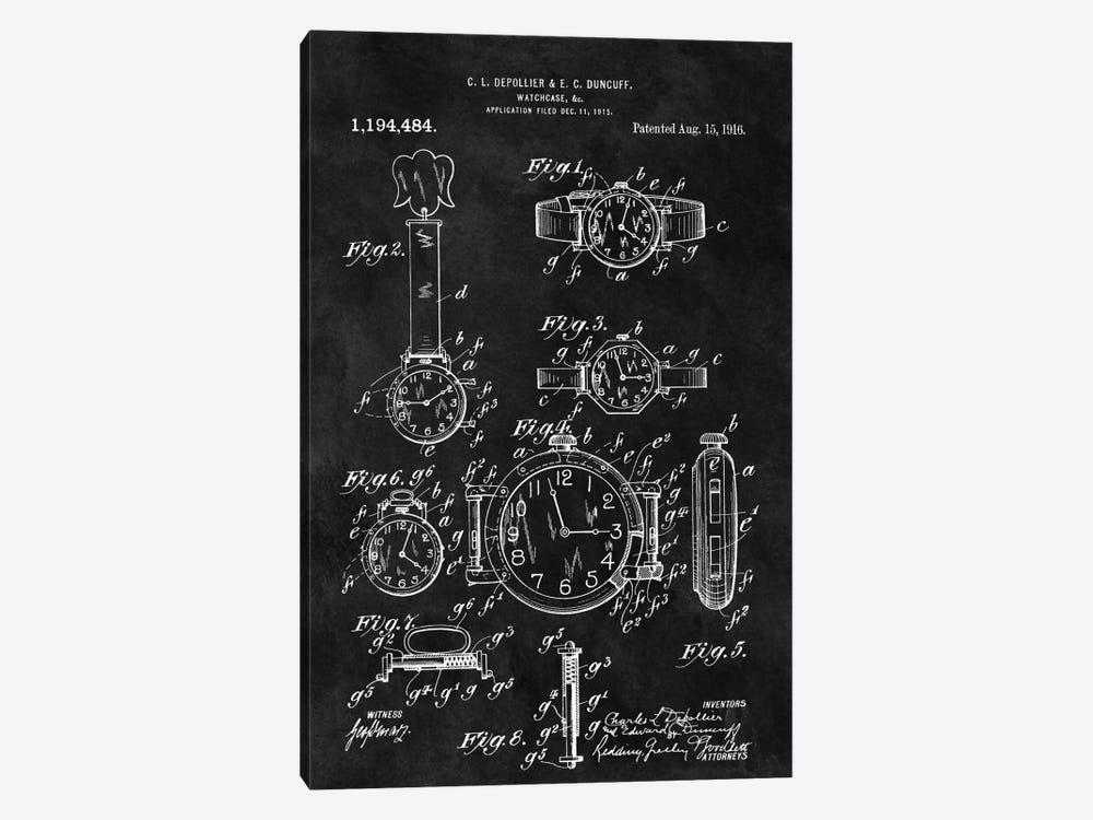 C.L. Depollier & E.C. Duncuff Watch Case Patent Sketch (Chalkboard) by Dan Sproul 1-piece Canvas Print
