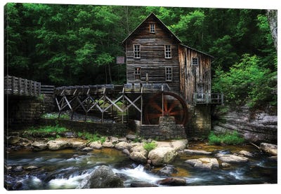 Grist Mill In Summer Canvas Art Print - Country Scenic Photography