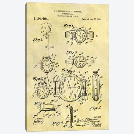 C.L. Depollier & E.C. Duncuff Watch Case Patent Sketch (Foxed) Canvas Print #DSP17} by Dan Sproul Canvas Wall Art