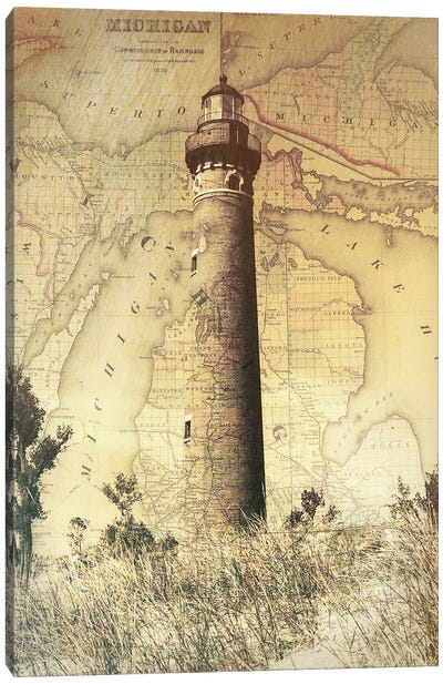 Little Sable Lighthouse Map Canvas Art Print - Lighthouse Art
