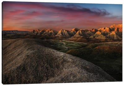 Sunset On The Badlands Canvas Art Print - Badlands National Park