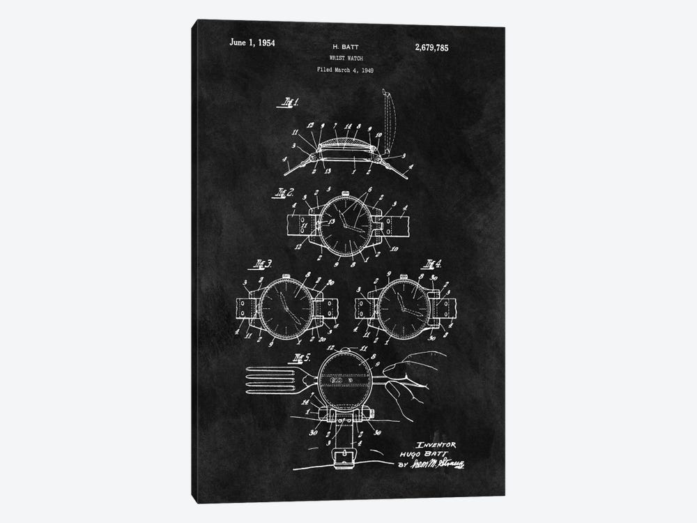 H. Batt Wrist Watch Patent Sketch (Chalkboard) by Dan Sproul 1-piece Canvas Art Print