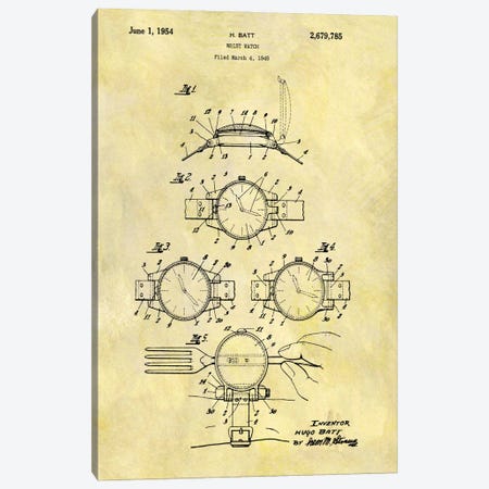 H. Batt Wrist Watch Patent Sketch (Foxed) Canvas Print #DSP24} by Dan Sproul Canvas Art Print