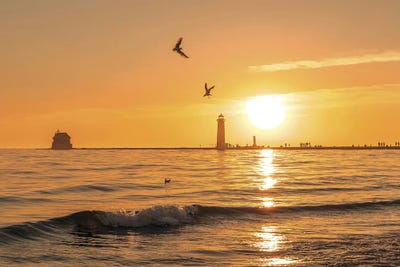 Grand Haven Sunset Waves by Dan Sproul framed canvas print