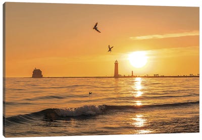 Grand Haven Sunset Waves Canvas Art Print - Dan Sproul