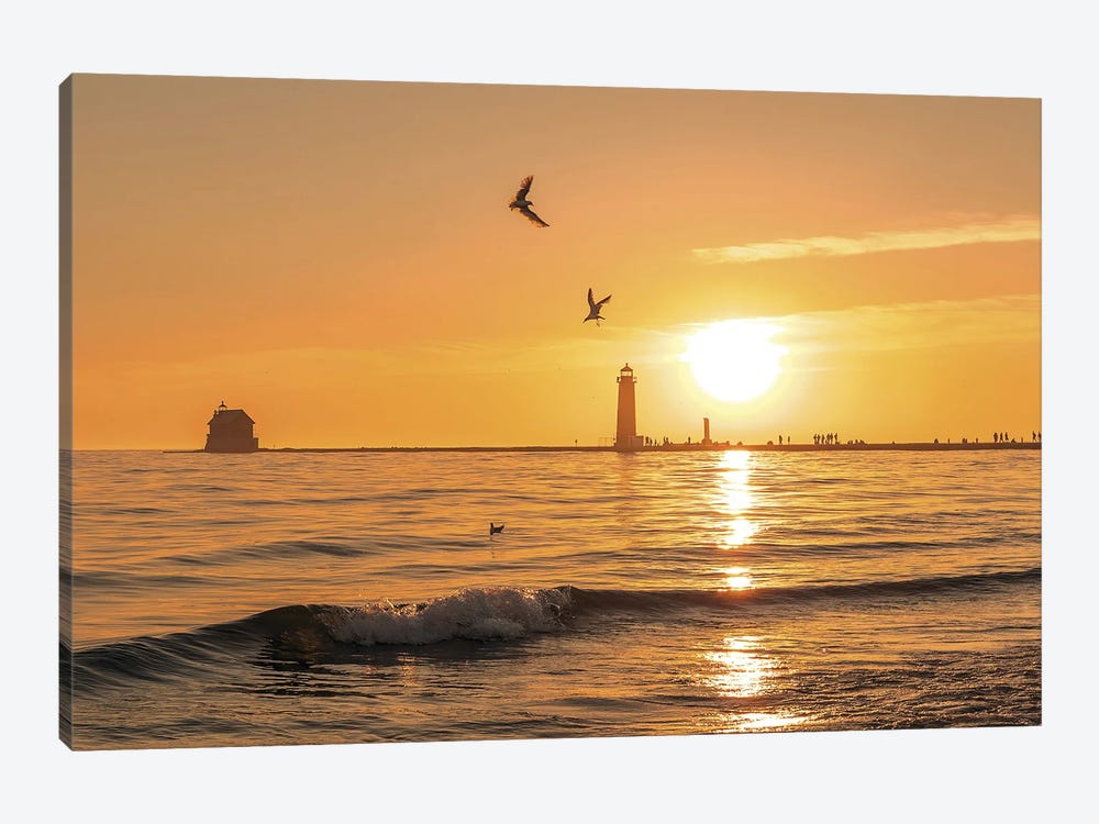 Grand Haven Sunset Waves by Dan Sproul 1-piece Canvas Artwork