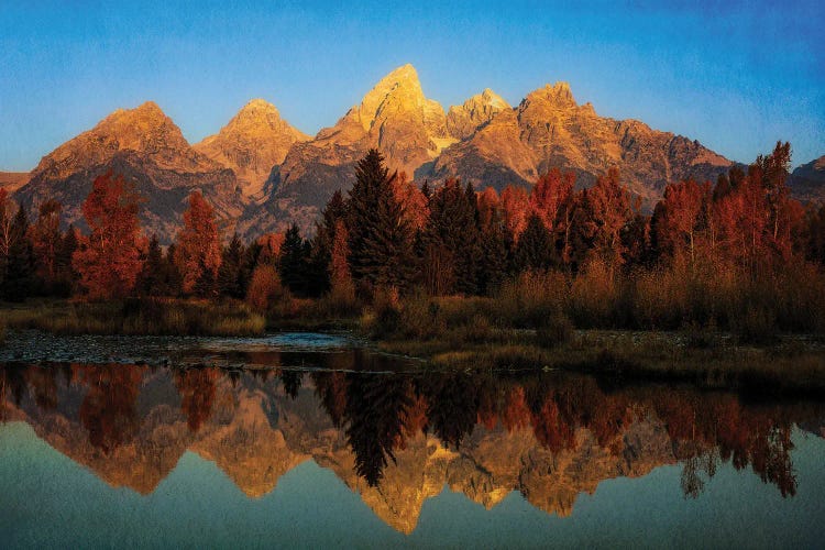 Textured Autumn Reflection In The Tetons