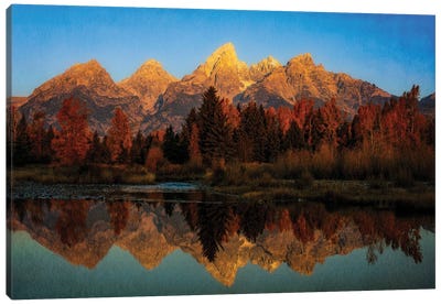 Textured Autumn Reflection In The Tetons Canvas Art Print - Teton Range