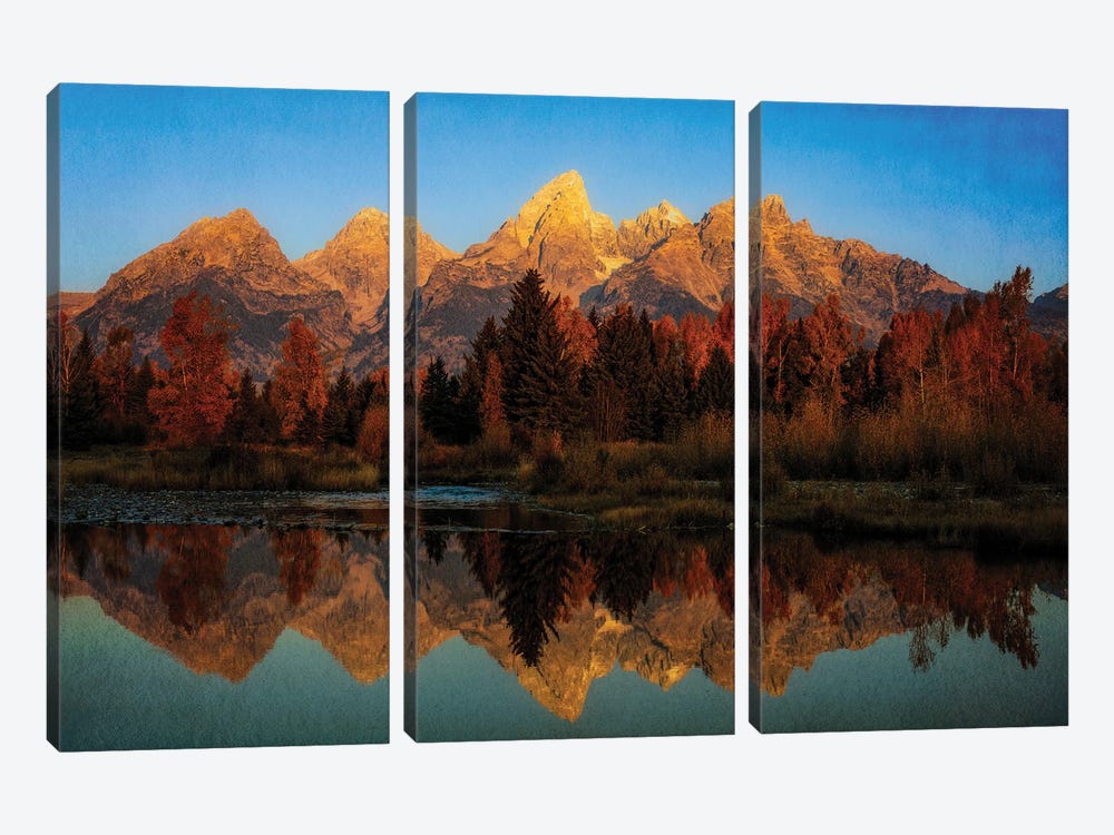 Textured Autumn Reflection In The Tetons 3-piece Canvas Print
