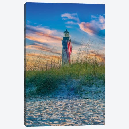 Tybee Lighthouse Flag At Sunset Canvas Print #DSP278} by Dan Sproul Art Print