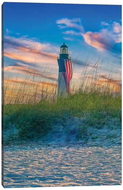 Tybee Lighthouse Flag At Sunset Canvas Art Print - Dan Sproul