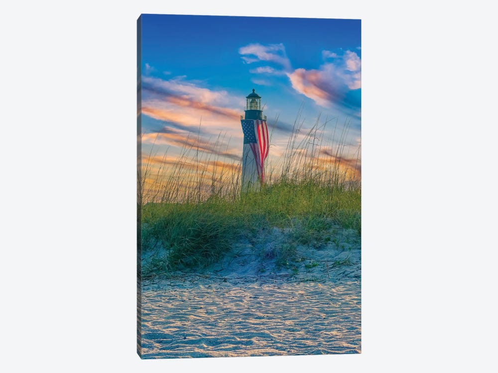 Tybee Lighthouse Flag At Sunset by Dan Sproul 1-piece Canvas Art Print