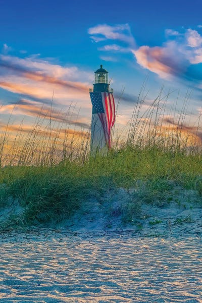 Lighthouses: Tybee Lighthouse Flag At Sunset by Dan Sproul