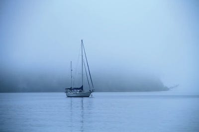 Sailboat In Morning Fog by Dan Sproul framed canvas print