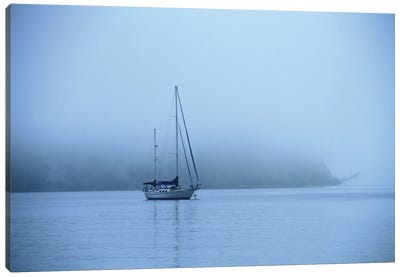 Sailboat In Morning Fog Canvas Art Print - Jordy Blue