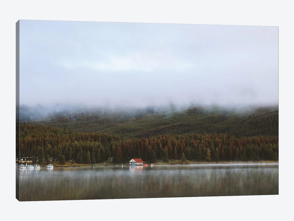 Foggy Boathouse Reflection by Dan Sproul 1-piece Canvas Wall Art