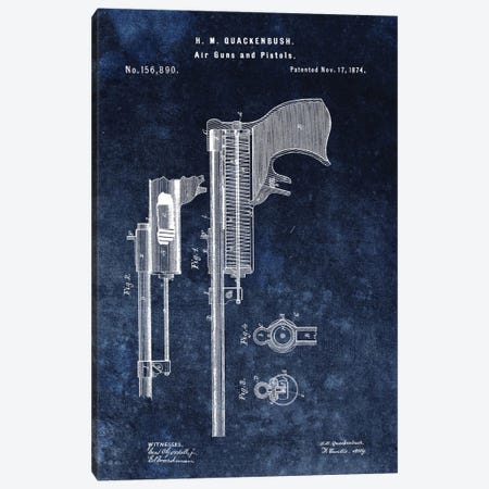 H.M. Quackenbush Air Guns & Pistols Patent Sketch (Vintage Blue) Canvas Print #DSP28} by Dan Sproul Canvas Art