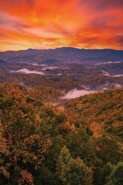 Vivid Autumn Sunrise On Foothills Parkway