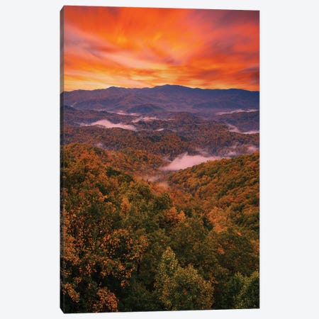 Vivid Autumn Sunrise On Foothills Parkway Canvas Print #DSP292} by Dan Sproul Art Print