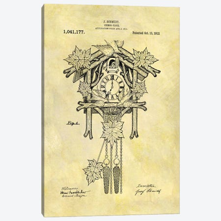 J. Schmidt Cuckoo Clock Patent Sketch (Foxed) Canvas Print #DSP37} by Dan Sproul Canvas Wall Art