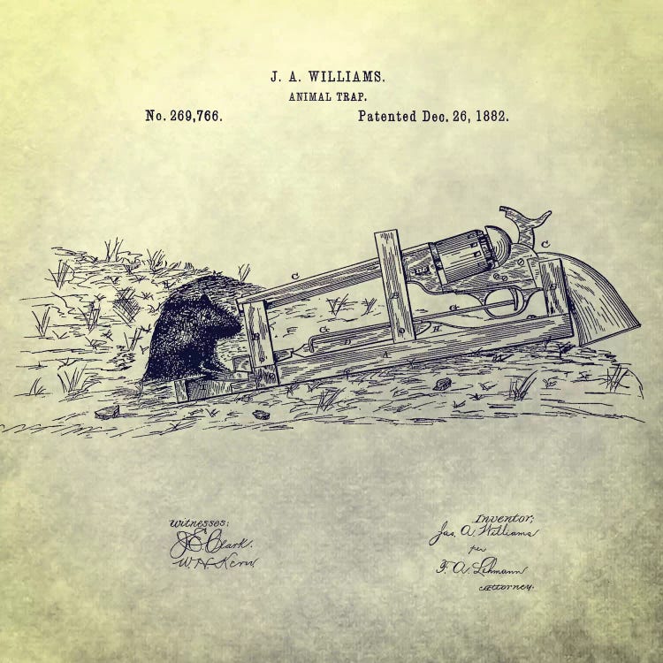 J.A. Williams Animal Trap Patent Sketch (Antique)