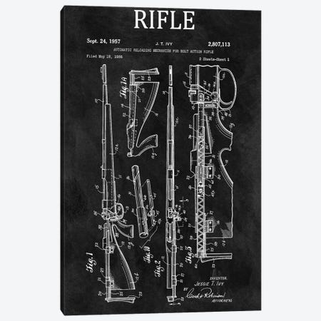 J.T. Ivy Automatic Reloading Mechanism For Bolt Action Rifle Patent Sketch (Chalkboard) Canvas Print #DSP48} by Dan Sproul Canvas Art