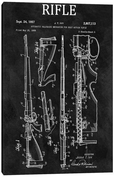 J.T. Ivy Automatic Reloading Mechanism For Bolt Action Rifle Patent Sketch (Chalkboard) Canvas Art Print