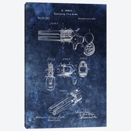 O.Jones Revolving Fire-Arms Patent Sketch (Vintage Blue) Canvas Print #DSP53} by Dan Sproul Canvas Art Print