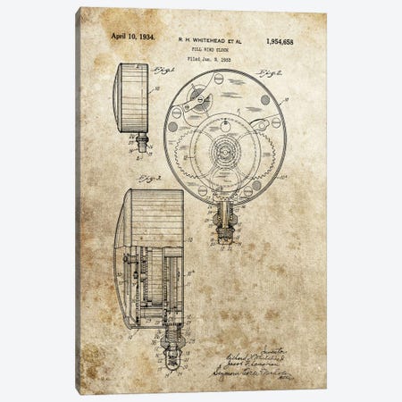 R.H.Whitehead Full Wind Clock Patent Sketch (Foxed) Canvas Print #DSP54} by Dan Sproul Canvas Wall Art