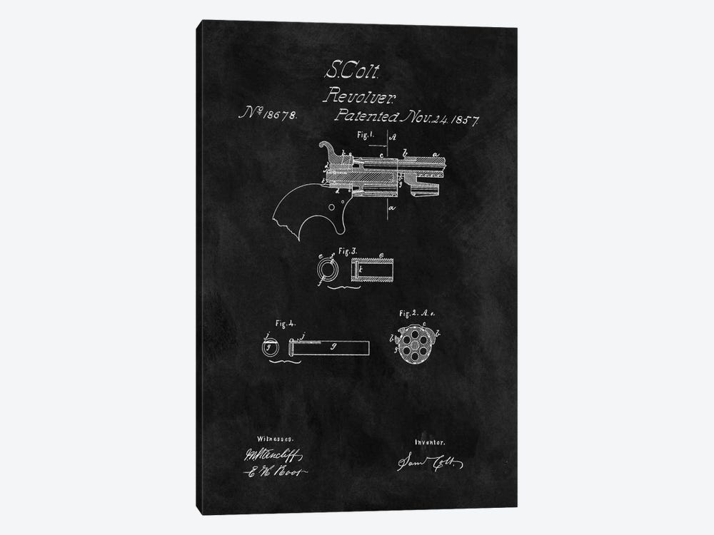 S. Colt Revolver Patent Sketch (Chalkboard) by Dan Sproul 1-piece Canvas Art