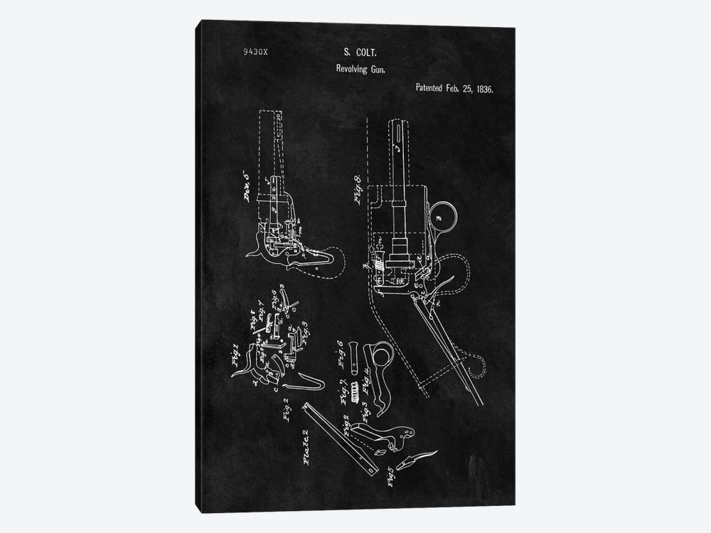 S. Colt Revolving Gun Patent Sketch (Chalkboard) 1-piece Canvas Art