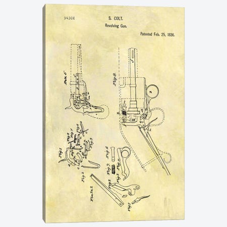 S. Colt Revolving Gun Patent Sketch (Foxed) Canvas Print #DSP58} by Dan Sproul Canvas Art Print